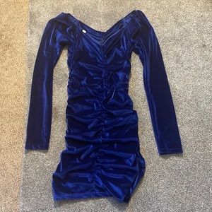 Blue body-con ruffled dress